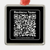Bewerkbare QR-code Zwart & Wit Retro Moderne Stijl Metalen Ornament (Voorkant)