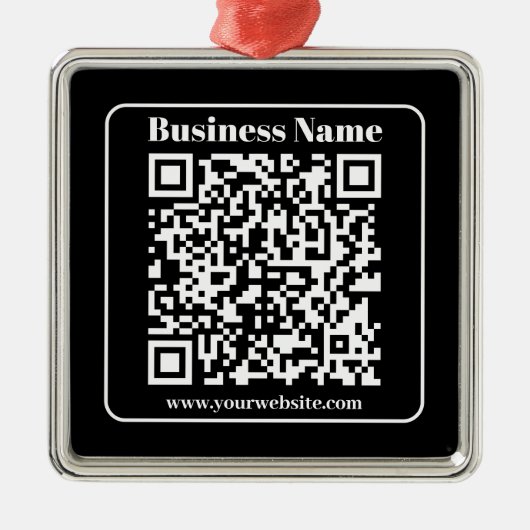 Bewerkbare QR-code Zwart & Wit Retro Moderne Stijl Metalen Ornament (Voorkant)