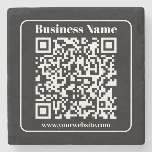 Bewerkbare QR-code Zwart & Wit Retro Moderne Stijl Stenen Onderzetter (Voorkant)