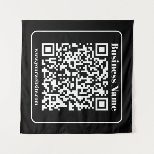 Bewerkbare QR-code Zwart & Wit Retro Moderne Stijl Wandkleed (Voorkant (horizontaal))