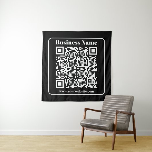Bewerkbare QR-code Zwart & Wit Retro Moderne Stijl Wandkleed (In situ)
