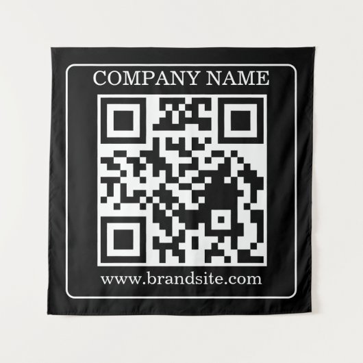 Bewerkbare QR-code Zwart Wit Retro Moderne Vormgev Wandkleed (Voorkant)