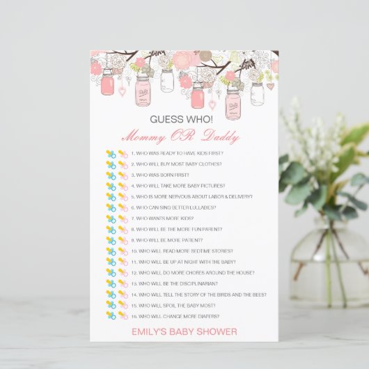 Bewerkbare raad wie, Baby shower van mama of papa (Staand voorkant)