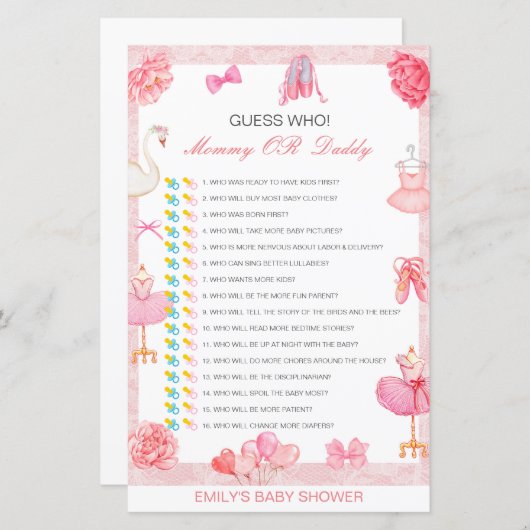 Bewerkbare raad wie, Baby shower van mama of papa (Voorkant / Achterkant)