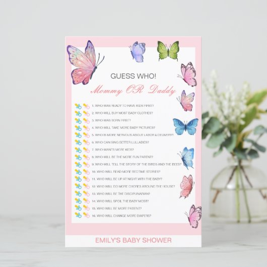 Bewerkbare raad wie, Baby shower van mama of papa (Staand voorkant)