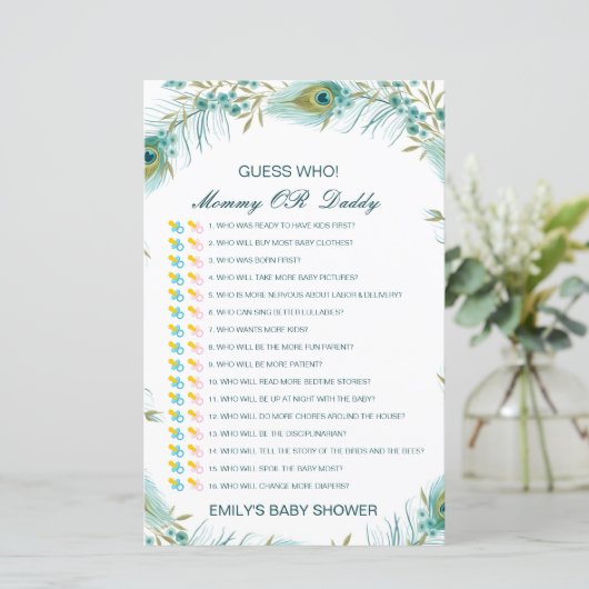 Bewerkbare raad wie, Baby shower van mama of papa (Staand voorkant)