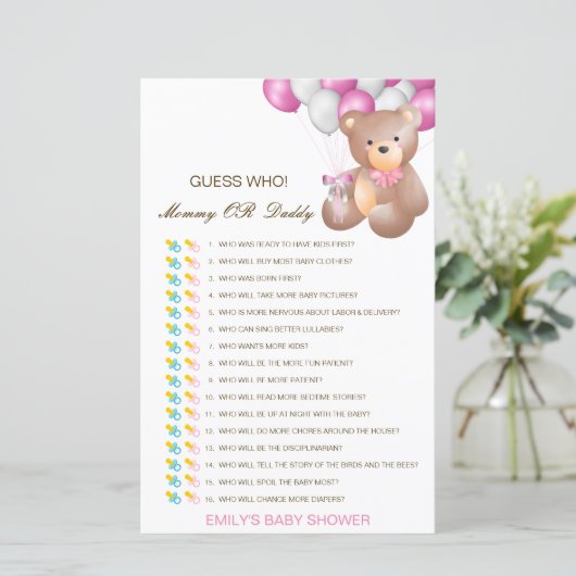Bewerkbare raad wie, Baby shower van mama of papa (Staand voorkant)
