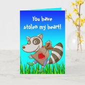 Bewerkbare Raccoon Stealing Een Hart Valentijnsdag Kaart (Gele Bloem)