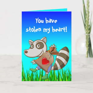Bewerkbare Raccoon Stealing Een Hart Valentijnsdag Kaart