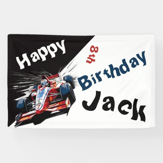 Bewerkbare Race Car Verjaardagsbanner Spandoek (Horizontaal)