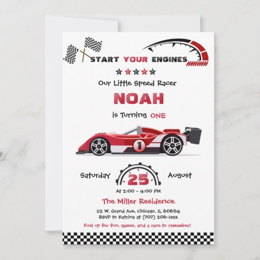 Bewerkbare race rode auto Sjabloon Kaart (Voorkant)