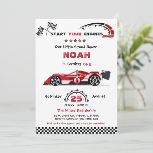 Bewerkbare race rode auto Sjabloon Kaart (Staand voorkant)