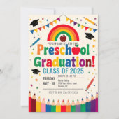 Bewerkbare Rainbow Bunting Flag Preschool Afstuder Kaart (Voorkant)