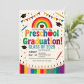 Bewerkbare Rainbow Bunting Flag Preschool Afstuder Kaart (Staand voorkant)