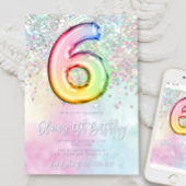 Bewerkbare Rainbow Glitter 6e verjaardag uitnodigi Kaart