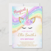 Bewerkbare Rainbow Unicorn verjaardagsuitnodiging Kaart (Voorkant)
