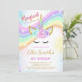Bewerkbare Rainbow Unicorn verjaardagsuitnodiging Kaart (Staand voorkant)