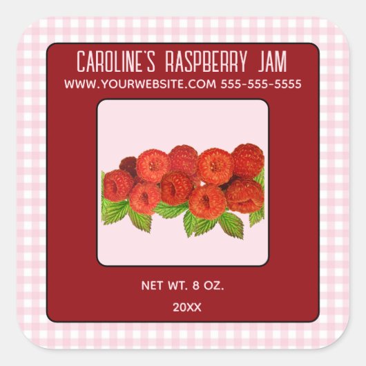 Bewerkbare Raspberry Jam Vierkante Sticker (Voorkant)