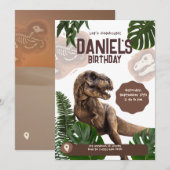 Bewerkbare realistische dinosaurus verjaardagsuitn save the date (Voorkant / Achterkant)