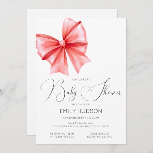 Bewerkbare Red Bow Coquette uitnodiging (Voorkant / Achterkant)