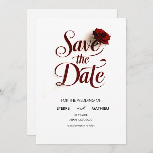 Bewerkbare Red Rose bruiloft Save The Date (Voorkant / Achterkant)