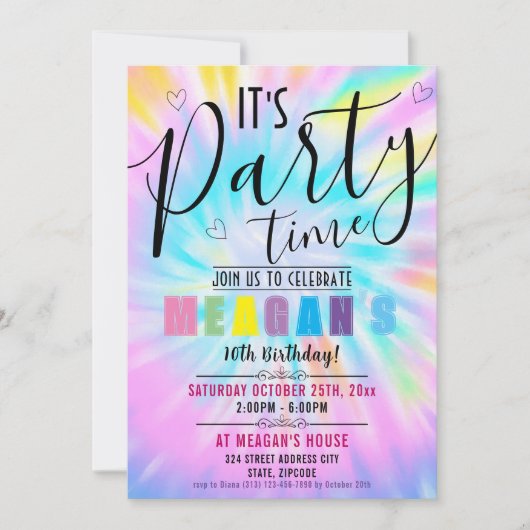 bewerkbare regenboog stropdas verf verjaardagsfees kaart (Voorkant)