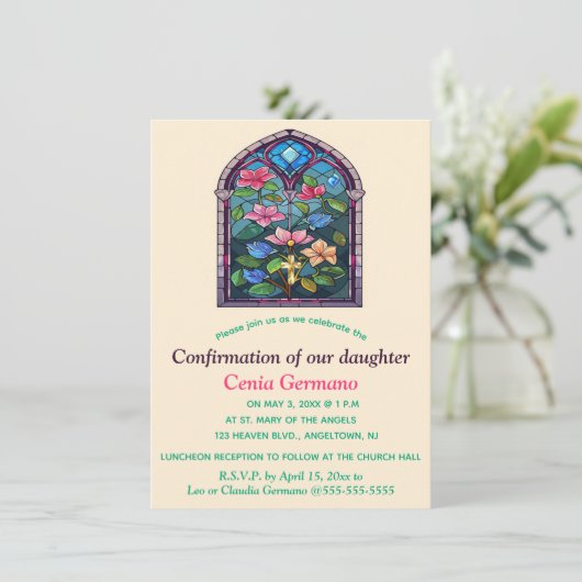 Bewerkbare Religious Church Glas in lood Flowers Kaart (Staand voorkant)