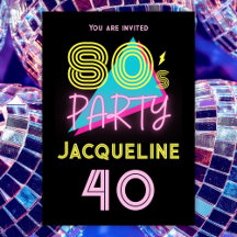 Bewerkbare Retro 80s Party Neon Pink 40th Verjaard