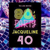 Bewerkbare Retro 80s Party Neon Pink 40th Verjaard Kaart