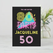 Bewerkbare Retro 80s Party Neon Pink 50th Verjaard Kaart (Staand voorkant)
