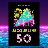 Bewerkbare Retro 80s Party Neon Pink 50th Verjaard Kaart
