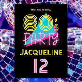 Bewerkbare Retro 80s Party Neon Roze 12e verjaarda Kaart