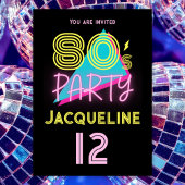 Bewerkbare Retro 80s Party Neon Roze 12e verjaarda Kaart