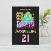 Bewerkbare Retro 80s Party Neon Roze 21ste Verjaar Kaart (Staand voorkant)