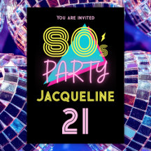 Bewerkbare Retro 80s Party Neon Roze 21ste Verjaar