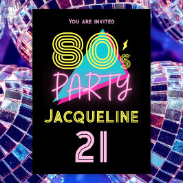 Bewerkbare Retro 80s Party Neon Roze 21ste Verjaar Kaart