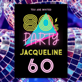 Bewerkbare Retro 80s Party Neon Roze 60e verjaarda Kaart