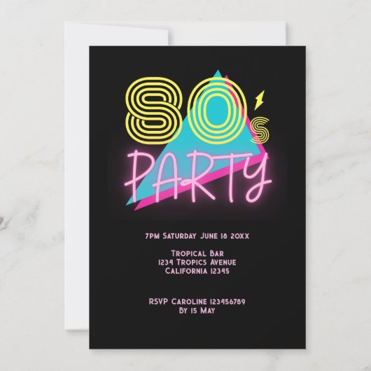 Bewerkbare Retro 80s Party Neon Roze 60e verjaarda Kaart (Achterkant)