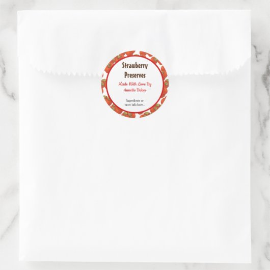 Bewerkbare retro-aardbeienpatronen ronde sticker (Tas)