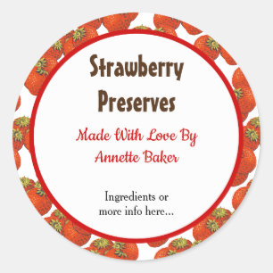Bewerkbare retro-aardbeienpatronen ronde sticker