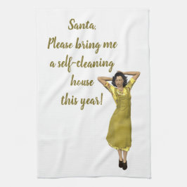 Bewerkbare Retro Lady Self Clean House Aanvraag Theedoek