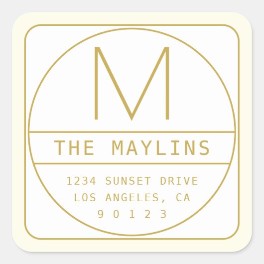 Bewerkbare Retro-moderne ontwerp sjabloon goud en  Vierkante Sticker (Voorkant)