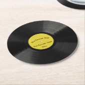 Bewerkbare retro-vinylplaat met geel midden ronde kartonnen onderzetter (Gebogen)
