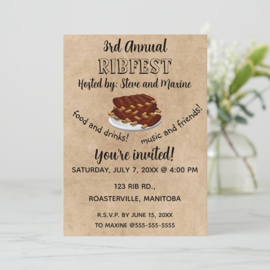 Bewerkbare Ribfest Invitation Kaart (Staand voorkant)