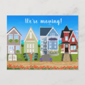 Bewerkbare rij huizen die we verplaatsen Aankondig Briefkaart (Voorkant)