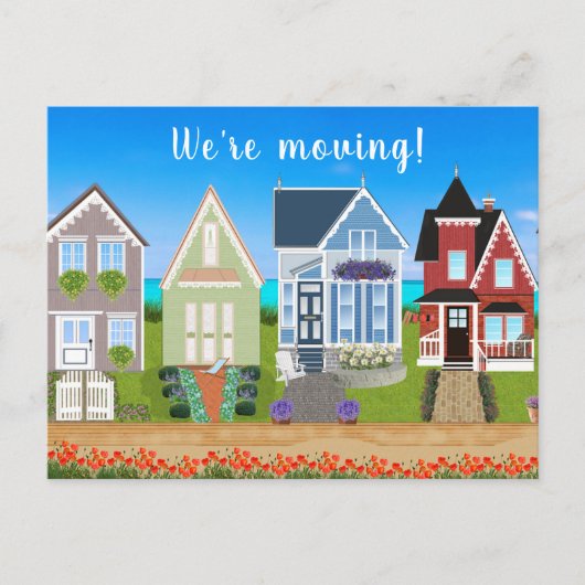 Bewerkbare rij huizen die we verplaatsen Aankondig Briefkaart (Voorkant)