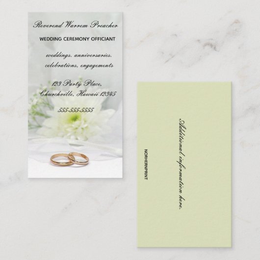 Bewerkbare ringen en bloem bruiloft ambtenaar visitekaartje (Voorkant / Achterkant)