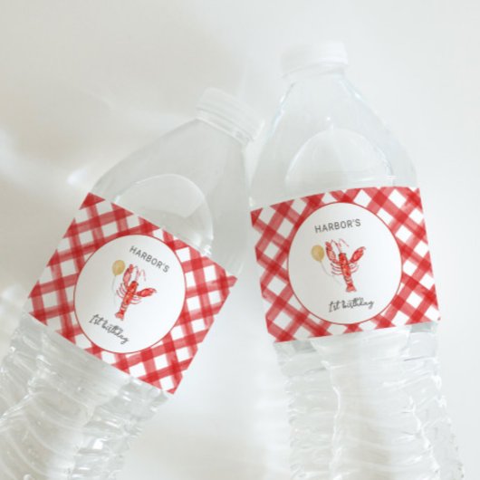 Bewerkbare rivierkreeftwaterfleslabels waterfles etiket