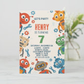 Bewerkbare Robot Kids Verjaardag Uitnodiging (Staand voorkant)