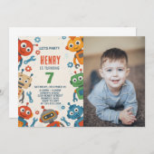 Bewerkbare Robot Kids Verjaardag Uitnodiging met f (Voorkant / Achterkant)